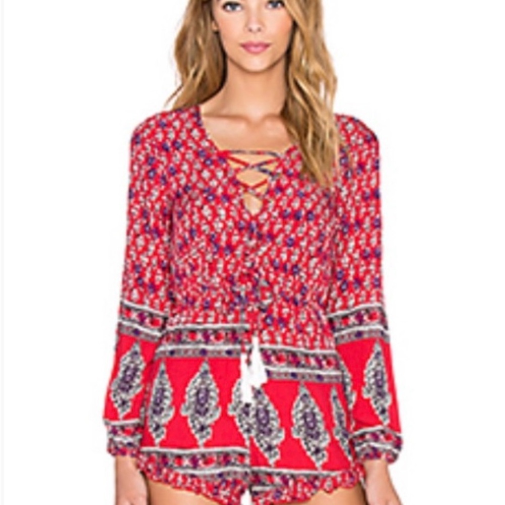 Reverse Red Paisley Print Romper